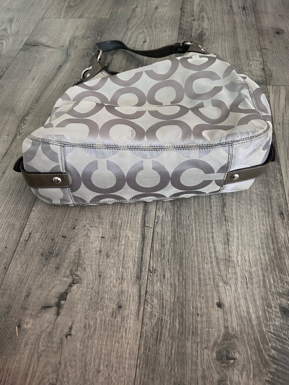 Coach Madison Op Art Hobo Shoulder Bag Silver Purple Lining - Picture 7 of 16